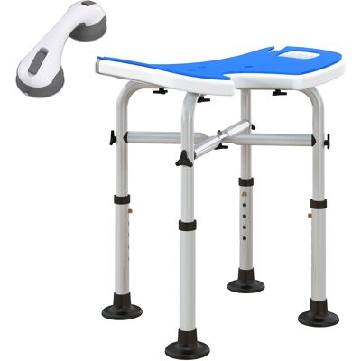 Homcom Silla de Ducha Antideslizante con Barra de Agarre con Ventosas Altura Regulable y Asiento en Forma de U Azul Homcom Silla de Ducha Antideslizante con Barra de Agarre con Ventosas Altura Regulable y Asiento en Forma de U Azul