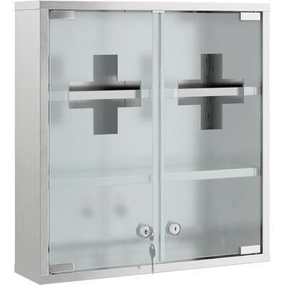 Homcom Botiquín de Pared con Cerradura Puertas de Cristal Estantes y 2 Llaves para Baño Cocina 46x12x48 cm Plateado Aosom España Homcom Botiquín de Pared con Cerradura Puertas de Cristal Estantes y 2 Llaves para Baño Cocina 46x12x48 cm Plateado Aosom España
