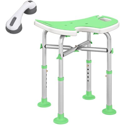 Homcom Taburete de Ducha, Altura Ajustable 39-51,5 cm, Barra de Apoyo con Ventosa, Patas con Ventosa, Verde Homcom Taburete de Ducha, Altura Ajustable 39-51,5 cm, Barra de Apoyo con Ventosa, Patas con Ventosa, Verde