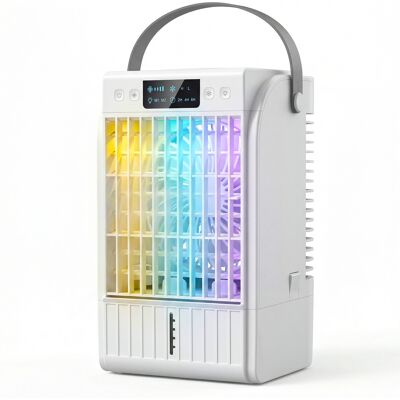 Homcom Mini Enfriador de Aire 4 en 1 con 4 Velocidades 2 Modos de Nebulización Luz LED RGB de 7 Colores Blanco Homcom Mini Enfriador de Aire 4 en 1 con 4 Velocidades 2 Modos de Nebulización Luz LED RGB de 7 Colores Blanco