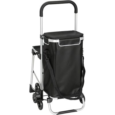 Homcom Carrito Escalador 3 Ruedas Bolsa Oxford 40 L Armazón de Aluminio con Asiento Plegable Negro Aosom España Homcom Carrito Escalador 3 Ruedas Bolsa Oxford 40 L Armazón de Aluminio con Asiento Plegable Negro Aosom España