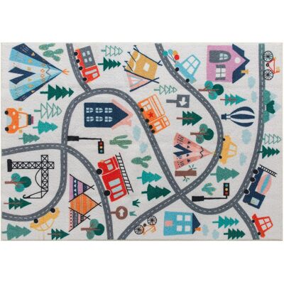 Homcom Alfombra con Patrón de Autopista, Fondo Blanco, Fleece Suave, Fácil de Limpiar, Multicolor Homcom Alfombra con Patrón de Autopista, Fondo Blanco, Fleece Suave, Fácil de Limpiar, Multicolor
