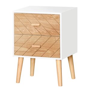 Homcom Mesita de Noche Madera con 2 Cajones Comoda Rústica Cajonera Mesilla Mueble para Dormitorio Armario Almacenamiento 40x30x55,5 cm Blanco y Natural