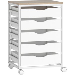 Homcom Archivador de oficina móvil, mueble de almacenamiento en ruedas de madera con 5 cajones, asas empotradas, 50 x 40 x 74,5 cm, blanco Homcom Archivador de oficina móvil, mueble de almacenamiento en ruedas de madera con 5 cajones, asas empotradas, 50 x 40 x 74,5 cm, blanco