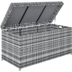 Outsunny Baúl poliratán 380 L resistente a la intemperie Caja para cojines con tapa Almacenamiento resistente a UV 130 x 61 x 65 cm Gris oscuro Outsunny Baúl poliratán 380 L resistente a la intemperie Caja para cojines con tapa Almacenamiento resistente a UV 130 x 61 x 65 cm Gris oscuro