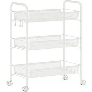 Homcom Carrito de 3 niveles con cestas, carrito con ruedas, carro de almacenamiento rodante 45 x 26,5 x 63 cm blanco Aosom España Homcom Carrito de 3 niveles con cestas, carrito con ruedas, carro de almacenamiento rodante 45 x 26,5 x 63 cm blanco Aosom España