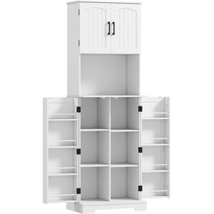 Homcom Aparador alto de cocina armario de cocina, 4 puertas encimera 8 porta-especias estantes regulables 60x40x181,5cm blanco Aosom España Homcom Aparador alto de cocina armario de cocina, 4 puertas encimera 8 porta-especias estantes regulables 60x40x181,5cm blanco Aosom España