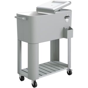 Outsunny Carrito Nevera de 76L con Ruedas Estante Abrebotellas Recogetapas Drenaje y 2 Asas para Patio Fiesta 92x39x81 cm Plata Outsunny Carrito Nevera de 76L con Ruedas Estante Abrebotellas Recogetapas Drenaje y 2 Asas para Patio Fiesta 92x39x81 cm Plata