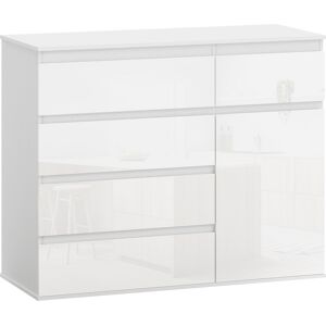 Homcom Aparador de Salón con 5 Cajones Estantes Ajustables Puerta de Cierre Suave 100x40x80 cm Blanco Brillo Homcom Aparador de Salón con 5 Cajones Estantes Ajustables Puerta de Cierre Suave 100x40x80 cm Blanco Brillo