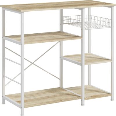Homcom Estantería de Cocina con 1 Cesta 4 Ganchos en S 6 Almohadillas de Pie Ajustables y Estantes 90x40x84,5 cm Roble y Blanco Aosom España Homcom Estantería de Cocina con 1 Cesta 4 Ganchos en S 6 Almohadillas de Pie Ajustables y Estantes 90x40x84,5 cm Roble y Blanco Aosom España