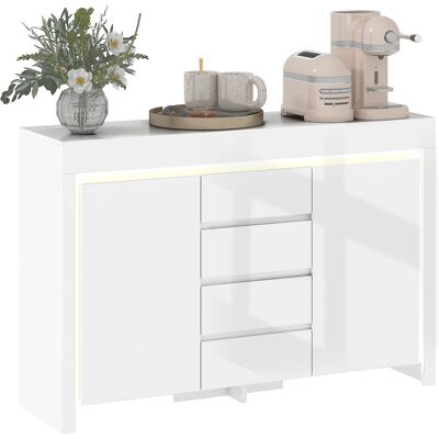 Homcom Aparador con Luz LED de Salón 4 Cajones Cierre Suave Estantes Ajustables y Mando a Distancia 120x34x80cm Blanco Brillo Aosom España Homcom Aparador con Luz LED de Salón 4 Cajones Cierre Suave Estantes Ajustables y Mando a Distancia 120x34x80cm Blanco Brillo Aosom España