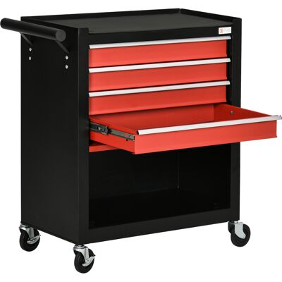 DURHAND Carro de Herramientas Taller Móvil con Ruedas 4 Cajones y Compartimento de Almacenaje Asa Lateral 69x33x75 cm Negro y Rojo Aosom España DURHAND Carro de Herramientas Taller Móvil con Ruedas 4 Cajones y Compartimento de Almacenaje Asa Lateral 69x33x75 cm Negro y Rojo Aosom España