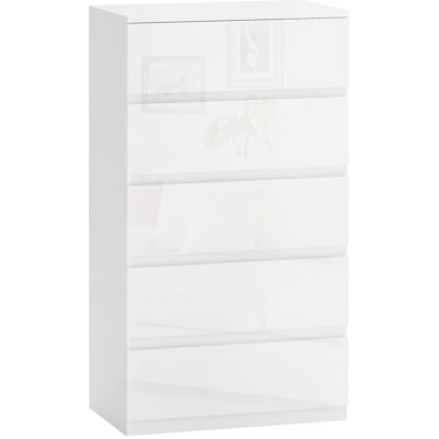 Homcom Cómoda con 5 Cajones Sinfonier Estrecha Anti-vuelco Cajonera para Salón Pasillo 55x33x100 cm Blanco Brillante Aosom España Homcom Cómoda con 5 Cajones Sinfonier Estrecha Anti-vuelco Cajonera para Salón Pasillo 55x33x100 cm Blanco Brillante Aosom España
