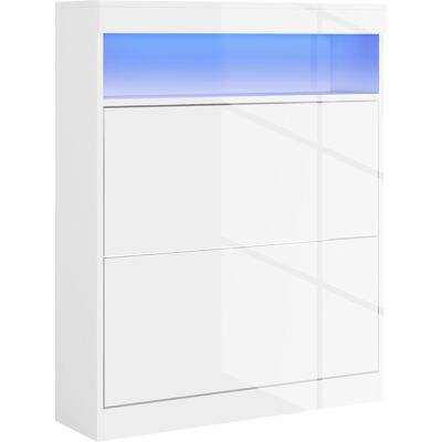 Homcom Armario Zapatero con Luces LED y 2 Cajones Abatibles para 12-16 Pares de Zapatos 80x24x99,5 cm Blanco Brillante Aosom España Homcom Armario Zapatero con Luces LED y 2 Cajones Abatibles para 12-16 Pares de Zapatos 80x24x99,5 cm Blanco Brillante Aosom España