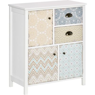 Homcom Cómoda para Dormitorio Bohemio con 2 Cajones 3 Compartimentos Diseño Anti-vuelco 68x34x80 cm Blanco Homcom Cómoda para Dormitorio Bohemio con 2 Cajones 3 Compartimentos Diseño Anti-vuelco 68x34x80 cm Blanco