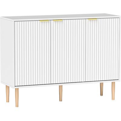 Homcom Aparador de Salón con Estante Ajustable Aparador de 3 Puertas Acanaladas 107x35x80 cm Blanco Homcom Aparador de Salón con Estante Ajustable Aparador de 3 Puertas Acanaladas 107x35x80 cm Blanco
