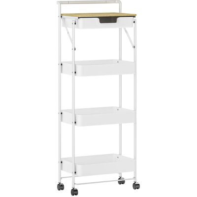 Homcom Carrito Auxiliar con Ruedas de 4 Niveles con Cajón Encimera y Cestas de Rejilla para Dormitorio Baño Cocina Blanco Homcom Carrito Auxiliar con Ruedas de 4 Niveles con Cajón Encimera y Cestas de Rejilla para Dormitorio Baño Cocina Blanco