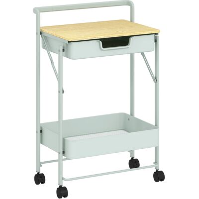 Homcom Carrito Auxiliar con Ruedas de 2 Niveles con Cajón Encimera y Cesta de Rejilla para Dormitorio Baño Cocina Verde Claro Homcom Carrito Auxiliar con Ruedas de 2 Niveles con Cajón Encimera y Cesta de Rejilla para Dormitorio Baño Cocina Verde Claro