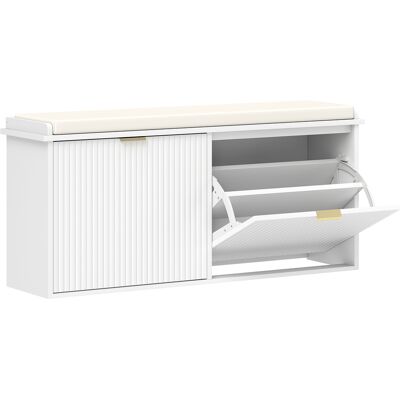 Homcom Banco Zapatero con Asiento Acolchado 2 Cajones Abatibles y Estante Ajustable para Entrada 104x26x47,5 cm Blanco Homcom Banco Zapatero con Asiento Acolchado 2 Cajones Abatibles y Estante Ajustable para Entrada 104x26x47,5 cm Blanco