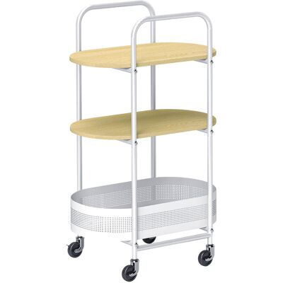 HOMCOM 3 niveles - blanco y madera de arce - carrito utilitario HOMCOM 3 niveles - blanco y madera de arce - carrito utilitario