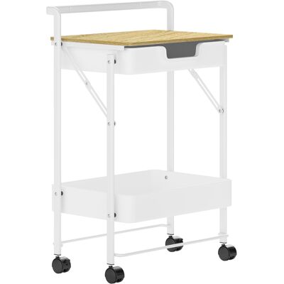 Homcom Carrito Auxiliar con Ruedas de 2 Niveles con Cajón Encimera y Cesta de Rejilla para Dormitorio Baño Cocina Blanco Homcom Carrito Auxiliar con Ruedas de 2 Niveles con Cajón Encimera y Cesta de Rejilla para Dormitorio Baño Cocina Blanco