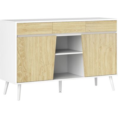 Homcom Aparador Blanco y Madera 120x39x77 cm Moderno con Cajones Estantes Abiertos y Almacenaje Ajustable Para Sala Comedor Aosom España Homcom Aparador Blanco y Madera 120x39x77 cm Moderno con Cajones Estantes Abiertos y Almacenaje Ajustable Para Sala Comedor Aosom España