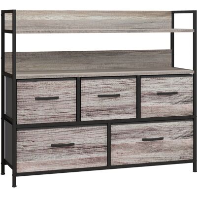 Mueble de almacenamiento industrial rústico HOMCOM - 5 cajones de tela - 98x29x85cm Mueble de almacenamiento industrial rústico HOMCOM - 5 cajones de tela - 98x29x85cm