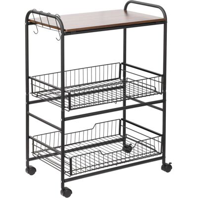 Homcom Carrito de Cocina de 3 Niveles Carretilla con Ruedas de Estilo Industrial 2 cestas deslizantes - Metal Negro Bandeja Aosom España Homcom Carrito de Cocina de 3 Niveles Carretilla con Ruedas de Estilo Industrial 2 cestas deslizantes - Metal Negro Bandeja Aosom España
