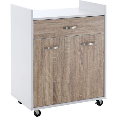 Homcom Carrito de servicio de cocina con ruedas cajón armario 2 puertas estante paneles de partículas Blanco aspecto chêne claro Aosom España Homcom Carrito de servicio de cocina con ruedas cajón armario 2 puertas estante paneles de partículas Blanco aspecto chêne claro Aosom España