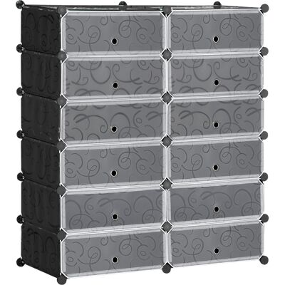 Homcom Armario Modular para Zapatos de Plástico con 12 Cubos Puertas y Conectores Diseño DIY para Entrada o Dormitorio Negro Homcom Armario Modular para Zapatos de Plástico con 12 Cubos Puertas y Conectores Diseño DIY para Entrada o Dormitorio Negro