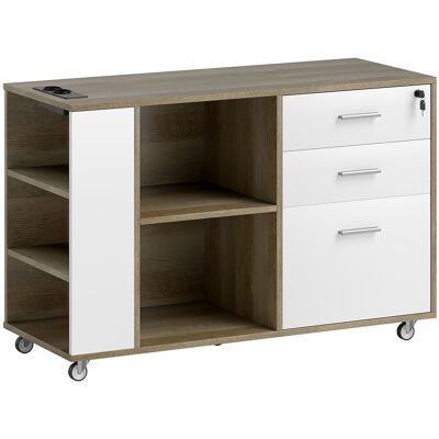 Homcom Cajonera Escritorio Mueble Archivador con Ruedas 3 Cajones Estación de Carga Cerradura y Estantes 100x40x65,5 cm Marrón Grisáceo Aosom España Homcom Cajonera Escritorio Mueble Archivador con Ruedas 3 Cajones Estación de Carga Cerradura y Estantes 100x40x65,5 cm Marrón Grisáceo Aosom España