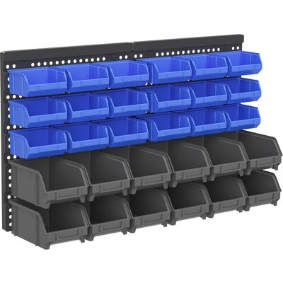 DURHAND Estantería de Pared para Herramientas de 33 Piezas 63x18x37,5 cm con 30 Cajas Desmontable y 2 Paneles Azul y Gris Aosom España DURHAND Estantería de Pared para Herramientas de 33 Piezas 63x18x37,5 cm con 30 Cajas Desmontable y 2 Paneles Azul y Gris Aosom España