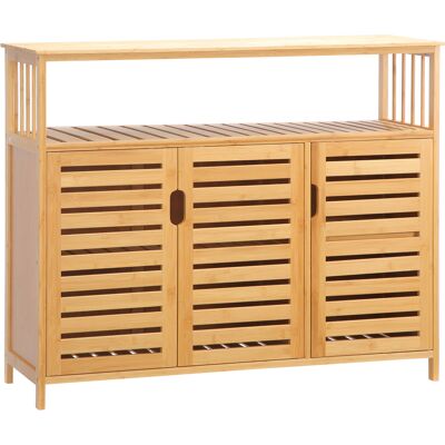 Homcom Aparador para Salón de Bambú con 3 Puertas Ranuradas Estantes para Comedor Cocina Entrada Natural 100x35x82 cm Homcom Aparador para Salón de Bambú con 3 Puertas Ranuradas Estantes para Comedor Cocina Entrada Natural 100x35x82 cm