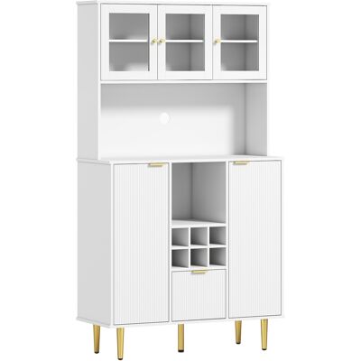 Homcom Alacena de Cocina Moderna con Armarios Cajón Botellero y Puertas de Vidrio y Estantes Ajustables 100x40x180 cm Blanco Homcom Alacena de Cocina Moderna con Armarios Cajón Botellero y Puertas de Vidrio y Estantes Ajustables 100x40x180 cm Blanco
