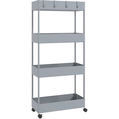 Homcom Carro de Cocina de 4 Niveles Carrito Auxiliar con Ruedas 4 Cestas y 4 Ganchos Extraíbles para Salón 40x19x90 cm Gris Homcom Carro de Cocina de 4 Niveles Carrito Auxiliar con Ruedas 4 Cestas y 4 Ganchos Extraíbles para Salón 40x19x90 cm Gris