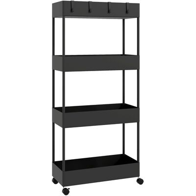 Homcom Carro de Cocina de 4 Niveles Carrito Auxiliar con Ruedas 4 Cestas y 4 Ganchos Extraíbles para Salón 40x19x90 cm Negro Homcom Carro de Cocina de 4 Niveles Carrito Auxiliar con Ruedas 4 Cestas y 4 Ganchos Extraíbles para Salón 40x19x90 cm Negro