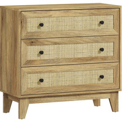 Homcom Cómoda con 3 Cajones Cajonera de Madera con Frontales de Ratán Estilo Cannage para Dormitorio 80x35x76 cm Natural Homcom Cómoda con 3 Cajones Cajonera de Madera con Frontales de Ratán Estilo Cannage para Dormitorio 80x35x76 cm Natural