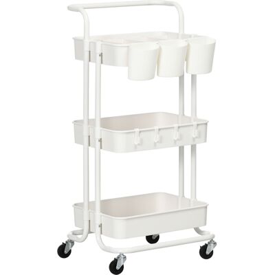 Homcom Carrito de Almacenamiento Multifuncional de 3 Niveles con Asa 3 Cajas Colgantes 4 Ganchos para Cocina Baño 42x38x86,5 cm Blanco Aosom España Homcom Carrito de Almacenamiento Multifuncional de 3 Niveles con Asa 3 Cajas Colgantes 4 Ganchos para Cocina Baño 42x38x86,5 cm Blanco Aosom España