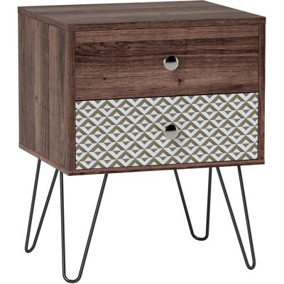 Homcom Mesita de Noche con 2 Cajones Patas de Acero Estilo Bohemio para Dormitorio Salón 45x39x55,5 cm Marrón Homcom Mesita de Noche con 2 Cajones Patas de Acero Estilo Bohemio para Dormitorio Salón 45x39x55,5 cm Marrón