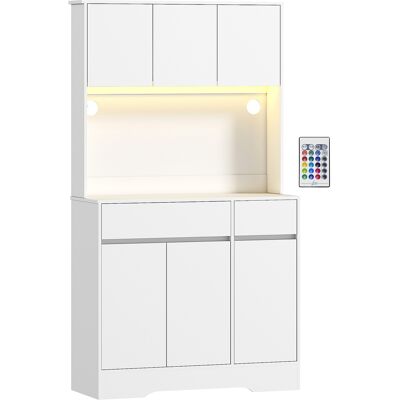 Homcom Aparador de Cocina Mueble de Almacenaje Alto con Luz LED RGB Encimera 6 Puertas 2 Cajones Blanco Aosom España Homcom Aparador de Cocina Mueble de Almacenaje Alto con Luz LED RGB Encimera 6 Puertas 2 Cajones Blanco Aosom España