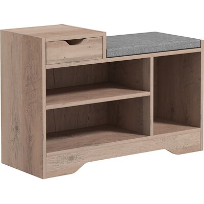 Homcom Banco Zapatero Moderno con 3 Estantes Abiertos y Cajones, en Madera, Poliéster y Esponja, 76.5x30x52 cm, Gris Homcom Banco Zapatero Moderno con 3 Estantes Abiertos y Cajones, en Madera, Poliéster y Esponja, 76.5x30x52 cm, Gris