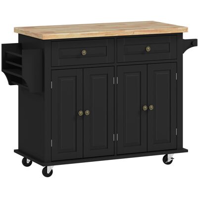 Homcom Isla de Cocina con Ruedas Mueble Auxiliar de Cocina con Especiero y Barra Lateral 111x44,5x82,5 cm Negro Homcom Isla de Cocina con Ruedas Mueble Auxiliar de Cocina con Especiero y Barra Lateral 111x44,5x82,5 cm Negro