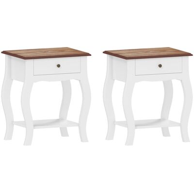 Homcom Pack de 2 Mesitas de Noche con Cajón Estante Abierto y Tapa Efecto Roble Estilo Francés 45x35x55 cm Blanco y Roble Homcom Pack de 2 Mesitas de Noche con Cajón Estante Abierto y Tapa Efecto Roble Estilo Francés 45x35x55 cm Blanco y Roble