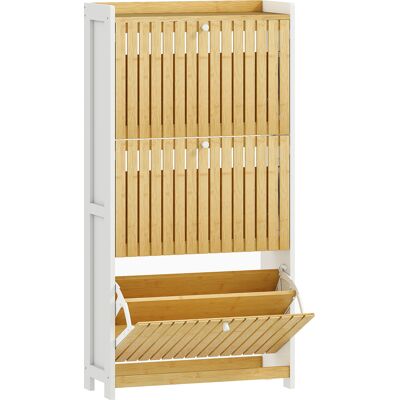 Homcom Zapatero Estrecho con 3 Puertas de Bambú con Listones Estantes Ajustables para 18 Pares de Zapatos Blanco y Natural Homcom Zapatero Estrecho con 3 Puertas de Bambú con Listones Estantes Ajustables para 18 Pares de Zapatos Blanco y Natural