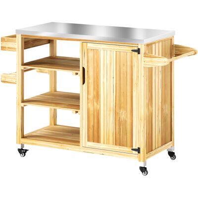 Outsunny Carrito de Parrilla de Madera con 4 Ruedas Estantes Armario y Encimera de Acero Inoxidable 134,5x50x91,5 cm Natural Outsunny Carrito de Parrilla de Madera con 4 Ruedas Estantes Armario y Encimera de Acero Inoxidable 134,5x50x91,5 cm Natural