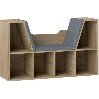 Homcom Librería con Asiento Estantería de Libros con 6 Cubos Cojín para Sala de Estar Dormitorio 102x30x61cm Roble y Gris Homcom Librería con Asiento Estantería de Libros con 6 Cubos Cojín para Sala de Estar Dormitorio 102x30x61cm Roble y Gris