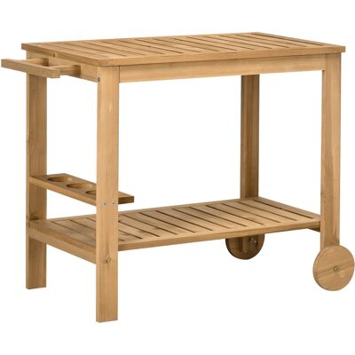 Outsunny Carrito de Madera para Exterior Carro de Servicio con Asa Lateral y 3 Porta botellas 95x47x74 cm Natural Aosom España Outsunny Carrito de Madera para Exterior Carro de Servicio con Asa Lateral y 3 Porta botellas 95x47x74 cm Natural Aosom España