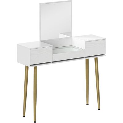 Homcom Tocador Elegante con Espejo Cuadrado y Cajones Organizadores 105,5x30x130,5 cm Blanco y Dorado Homcom Tocador Elegante con Espejo Cuadrado y Cajones Organizadores 105,5x30x130,5 cm Blanco y Dorado