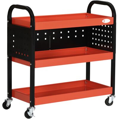 DURHAND Carro de Herramientas con 3 Estantes Paneles Perforados y Ruedas con Freno para Garaje Taller Almacén 75x35x80 cm Negro DURHAND Carro de Herramientas con 3 Estantes Paneles Perforados y Ruedas con Freno para Garaje Taller Almacén 75x35x80 cm Negro