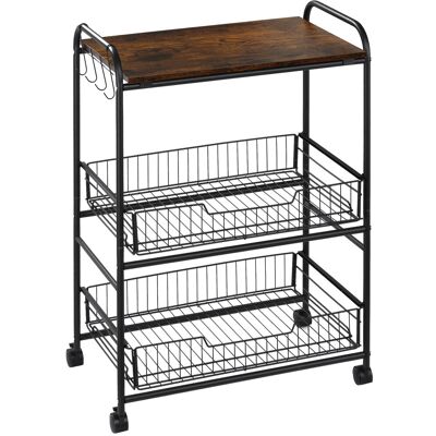 Homcom Carrito Auxiliar con Ruedas de 3 Niveles Carrito de Cocina con 2 Cestas y 4 Ganchos 60x38x85,5 cm Marrón Rústico Aosom España Homcom Carrito Auxiliar con Ruedas de 3 Niveles Carrito de Cocina con 2 Cestas y 4 Ganchos 60x38x85,5 cm Marrón Rústico Aosom España